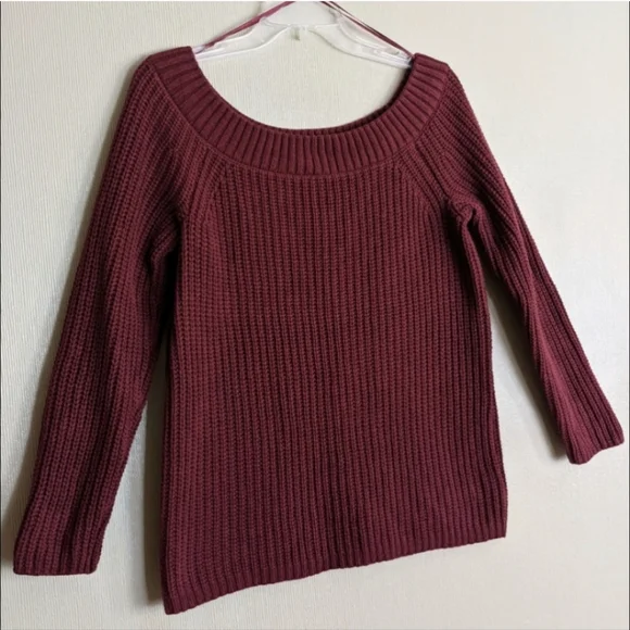 Pink Republic Sweater Burgundy Shaker Knit Ribbed Cotton Large - Picture 3 of 11